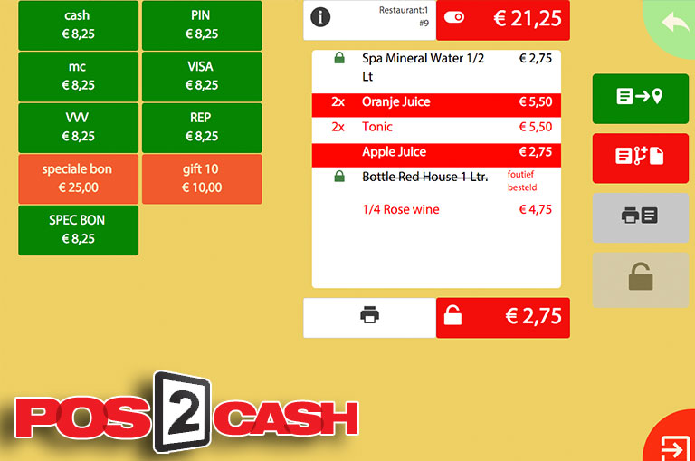 POS2CASH ordering items